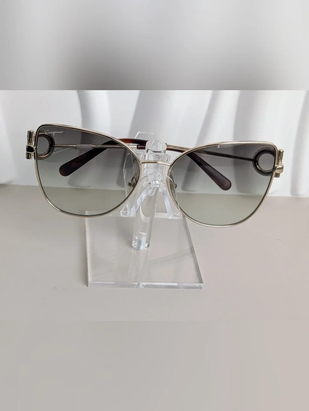 NWT Ferragamo SF296SR Gold Green Gradient Crystal Sunglasses 60mm
